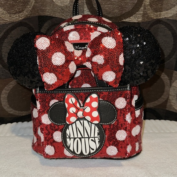 DISNEYPARKS EXCLUSIVE LOUNGEFLY MINNIE EARS SEQUINED BACKPACK HEADBAND COMBO - Picture 13 of 15